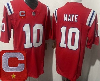 New England Patriots #10 Drake Maye Limited Red Captain Patch FUSE Vapor Jersey - Zenithce