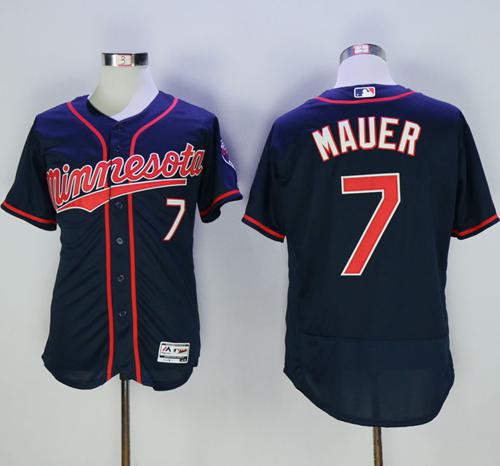 Twins #7 Joe Mauer Navy Blue Flexbase Authentic Collection Stitched Jersey - Zenithce