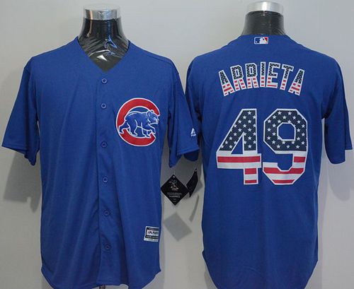 Cubs #49 Jake Arrieta Blue USA Flag Fashion Stitched Jersey - Zenithce