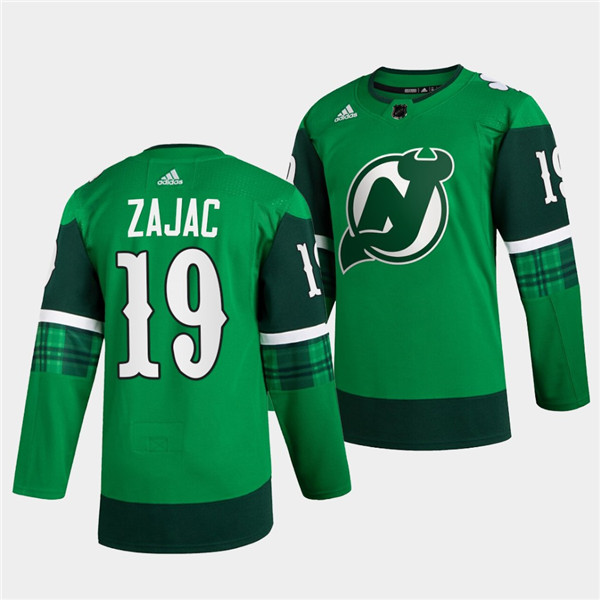 New Jersey Devils #19 Travis Zajac Green Warm-Up St Patricks Day Stitched Jersey - Zenithce