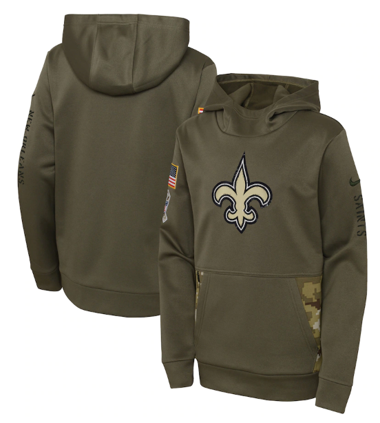 Youth New Orleans Saints 2022 Olive Salute To Service Therma Performance Pullover Hoodie - Zenithce