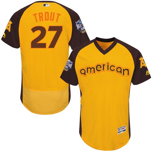 Angels Of Anaheim #27 Mike Trout Gold Flexbase Authentic Collection 2016 All-Star American League Stitched Jersey - Zenithce
