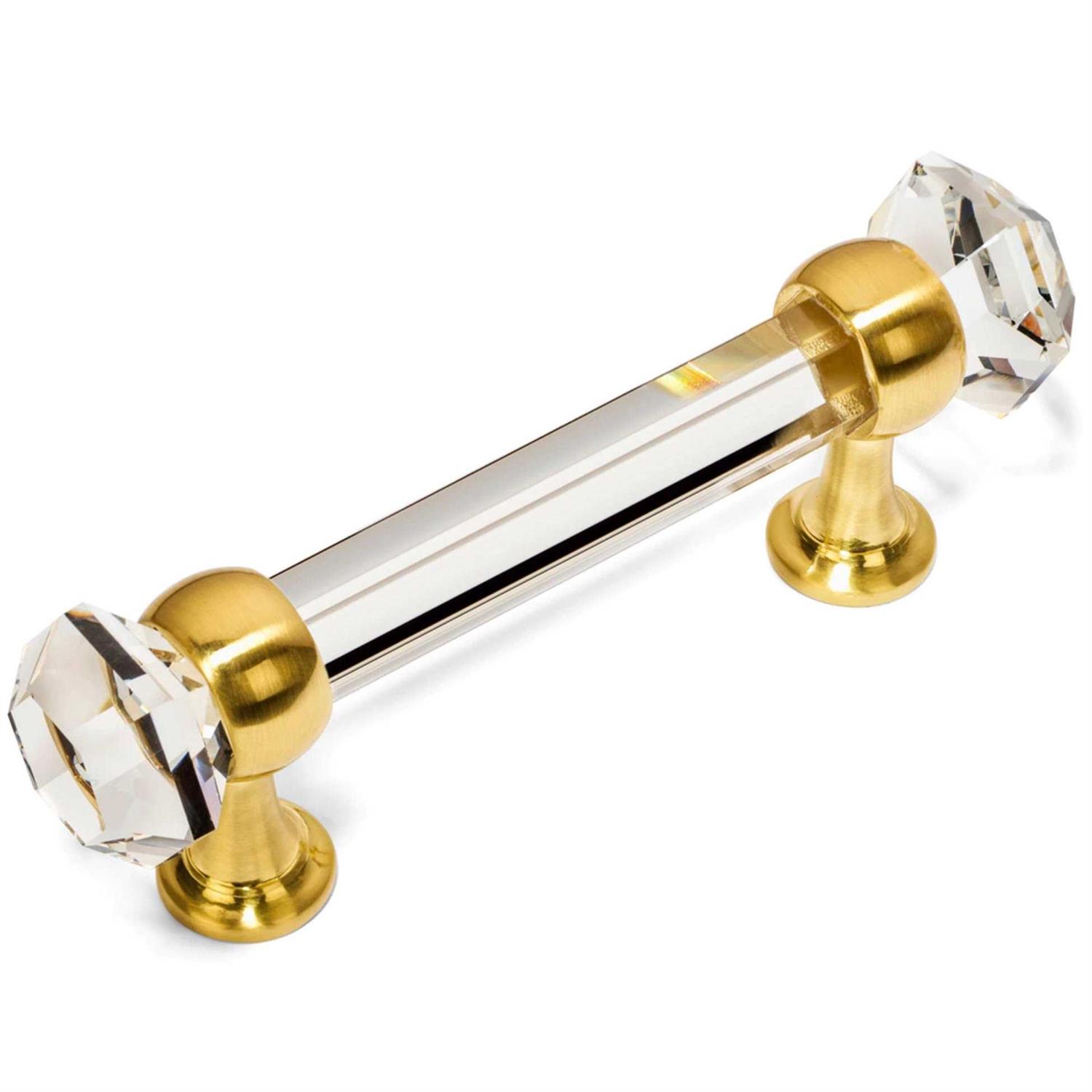 Cosmas 6377BB-c Brushed Brass Cabinet Hardware Square Knob with Clear Glass - Zenithce
