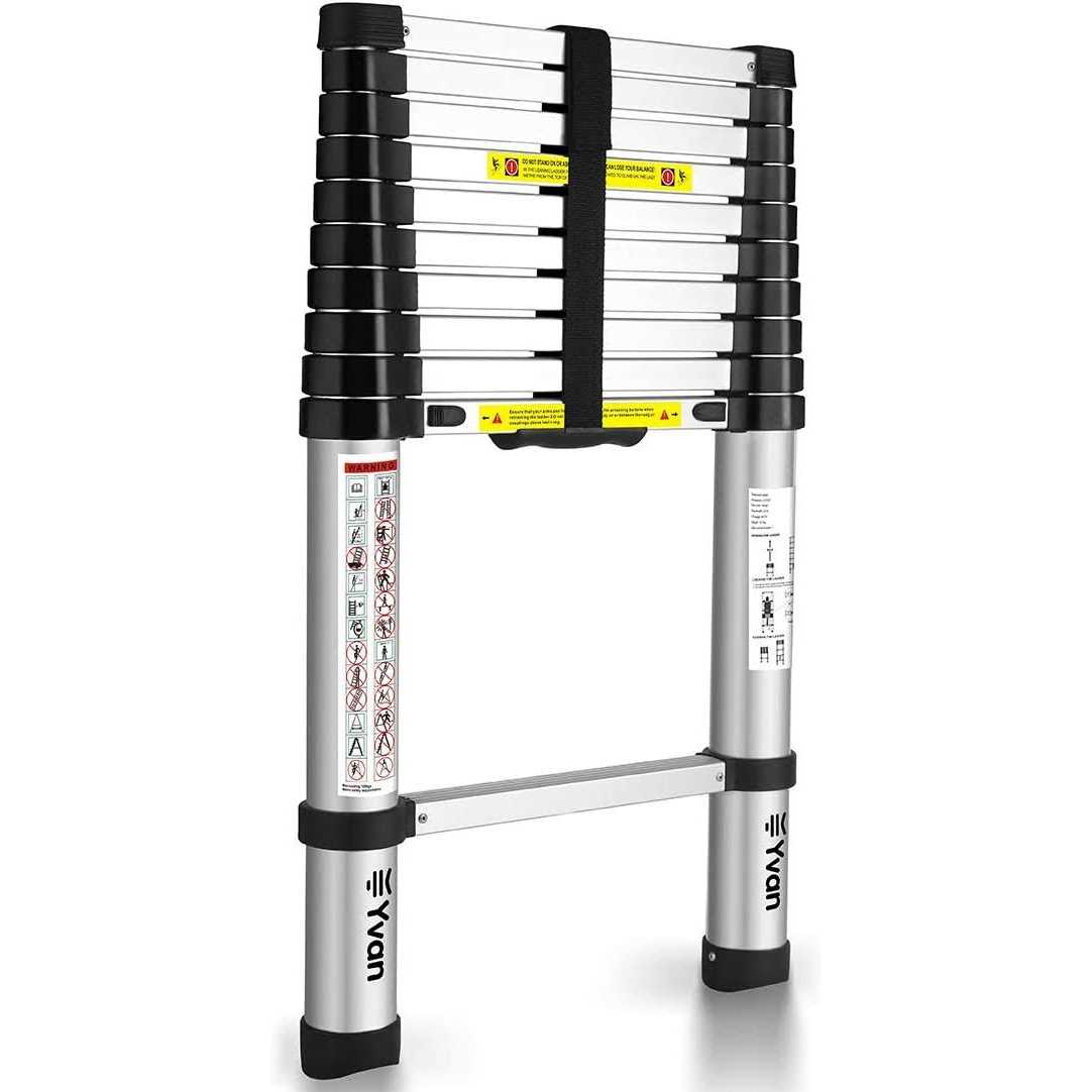 Yvan Telescoping Ladder,12.5 FT One Button Retraction Aluminum Telescopic Extension Extendable Ladder,Slow Down Design Multi-Purpose Step Ladder - Zenithce