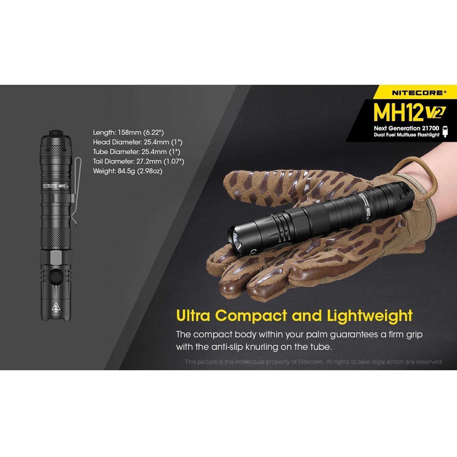 Nitecore MH12 v2 1200 Lumen USB-C Rechargeable Flashlight - Zenithce