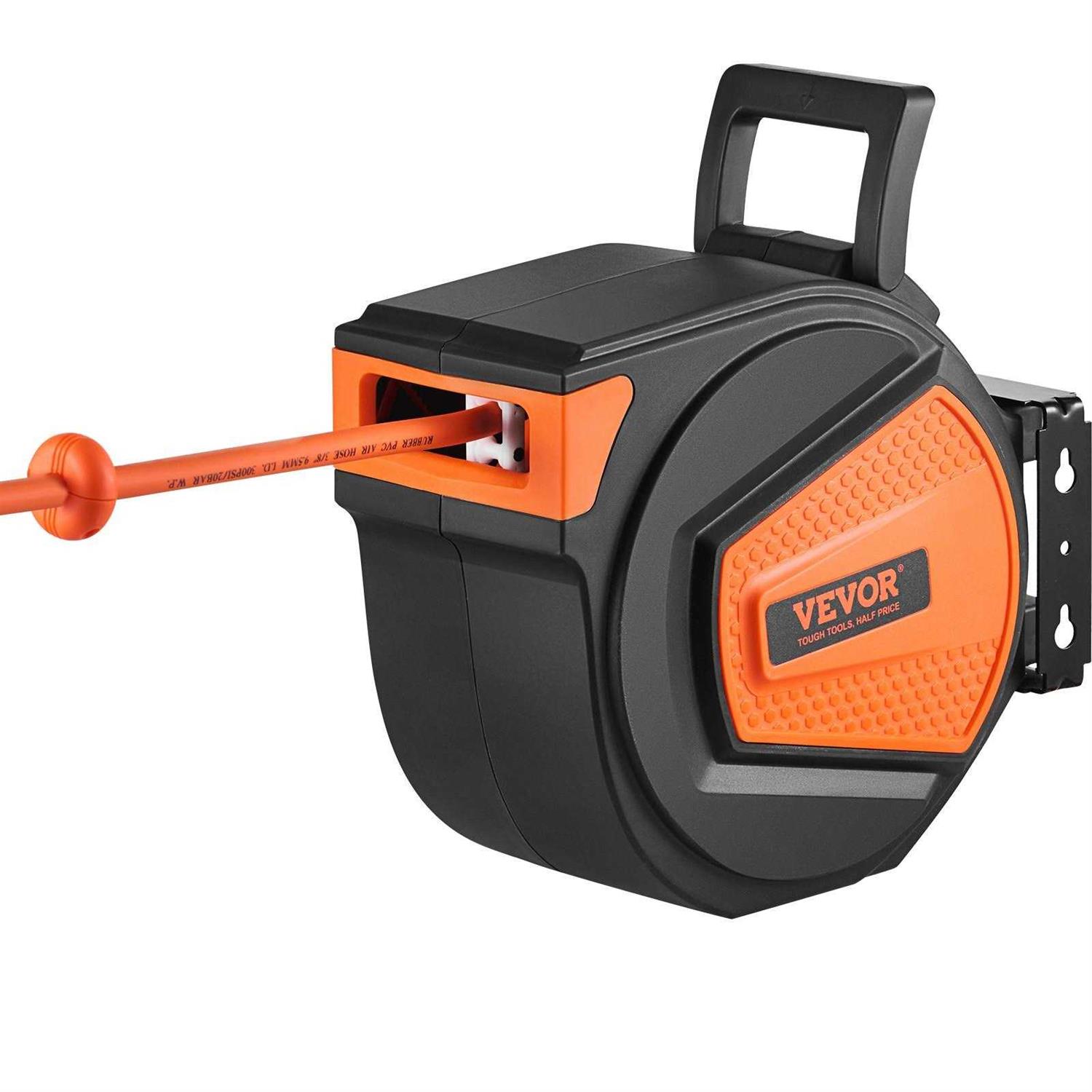 VEVOR Retractable Air Hose Reel 3/8 IN x 50 FT Hybrid Air Hose Max 300PSI - Zenithce