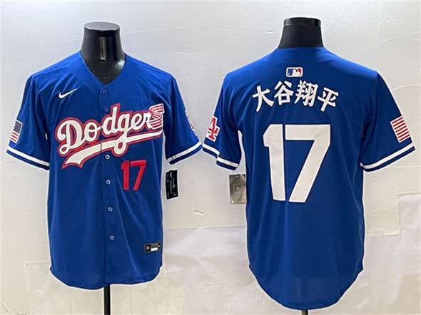 Los Angeles Dodgers #17 大谷翔平 Royal With American Flag Patch Limited Stitched Jersey - Zenithce