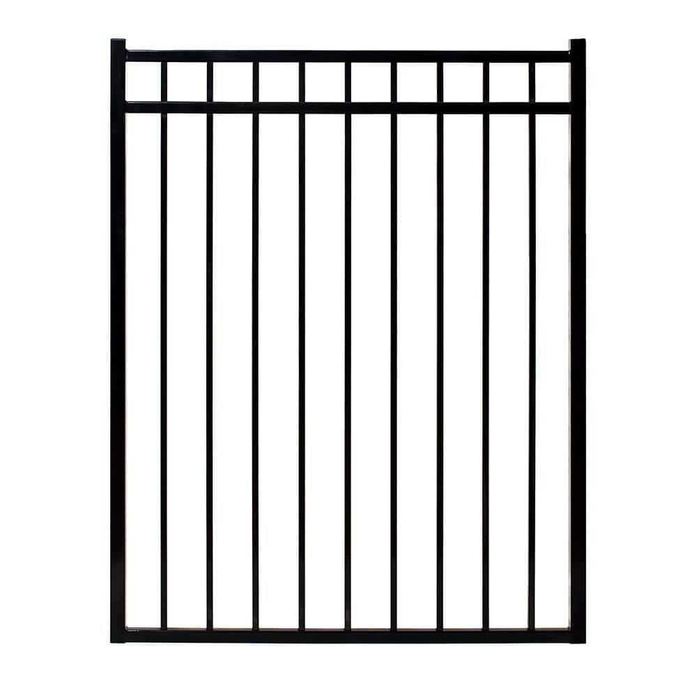 Fortress Building Products Versai 4-ft H x 5-ft W Gloss Black Powder-coated Galvanized Steel Spaced Picket Flat-top Privacy Walk-thru Fence Gate - Zenithce