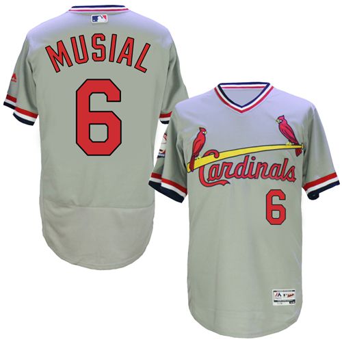 Cardinals #6 Stan Musial Grey Flexbase Authentic Collection Cooperstown Stitched Jersey - Zenithce