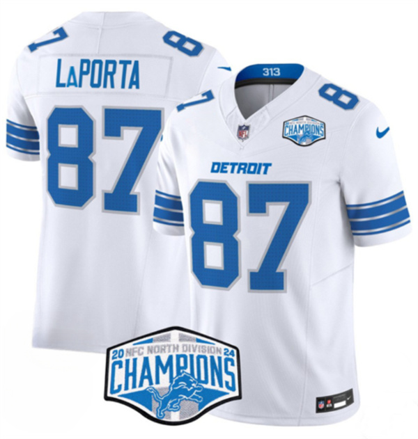 Detroit Lions #87 Sam LaPorta White 2024 NFC North Champions F.U.S.E. Vapor Limited Stitched Jersey - Zenithce