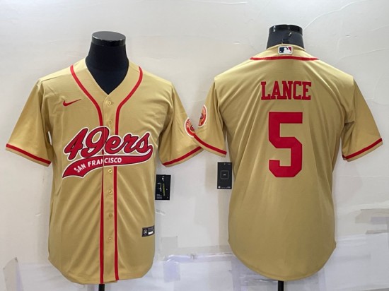 San Francisco 49ers #5 Trey Lance Gold Cool Base Stitched Baseball Jersey - Zenithce