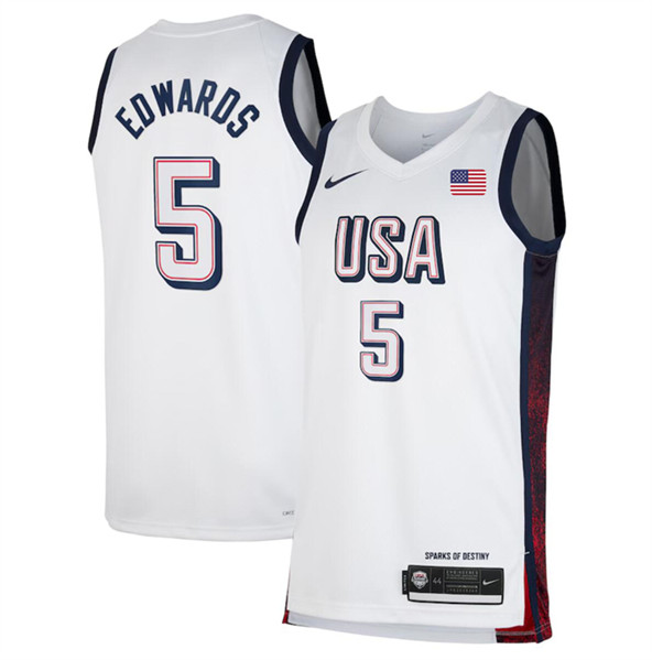 USA #5 Anthony Edwards White 2024 Swingman Stitched Jersey - Zenithce