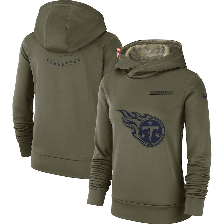 Women's Tennessee Titans Olive Salute To Service Team Logo Performance Pullover NFL Hoodie - Zenithce