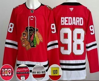 Chicago Blackhawks #98 Connor Bedard Red 100 Years Anniversary Authentic Jersey - Zenithce