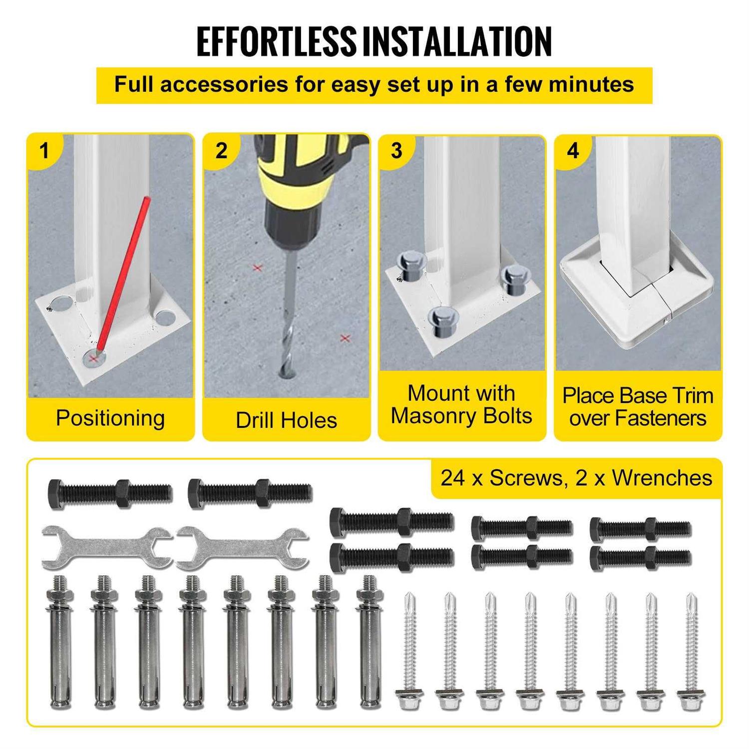 VEVOR Wrought Iron Handrail Picket 1 Fits 1 or 2 Steps for Outdoor Steps Matte White LTFS1H2BBSTL00001V0 - Zenithce