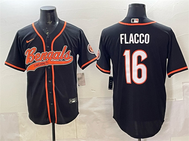 Cincinnati Bengals #16 Joe Flacco Black With Patch Cool Base Stitched Jersey - Zenithce