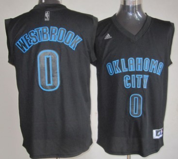 Oklahoma City Thunder #0 Russell Westbrook All Black With Blue Fashion Jersey - Zenithce