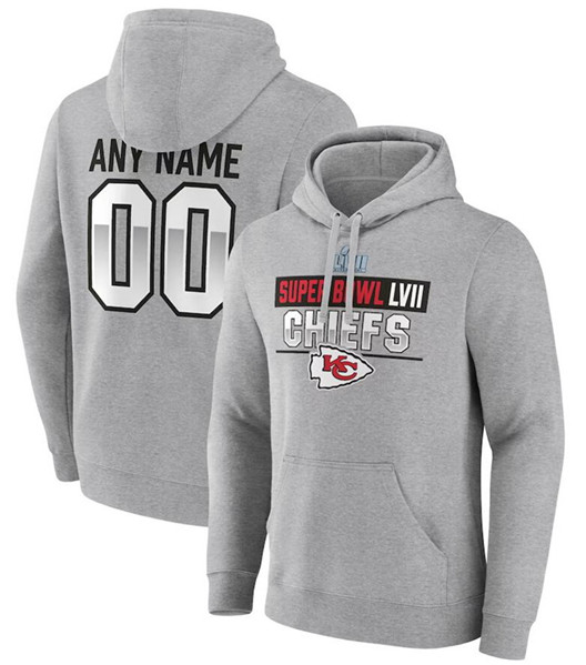 Kansas City Chiefs Custom Grey Super Bowl LVII Name Number Pullover Hoodie - Zenithce
