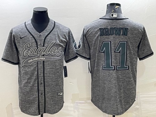 Philadelphia Eagles #11 A. J. Brown Gray With Patch Cool Base Stitched Baseball Jersey - Zenithce