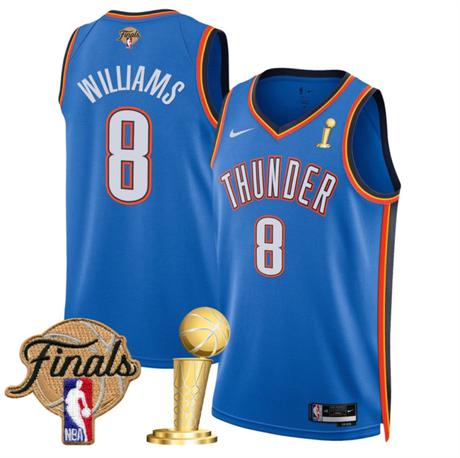 Oklahoma City Thunder #8 Jalen Williams Blue 2025 Finals Patch And Finals Champions Patch Icon Edition Stitched Jersey - Zenithce