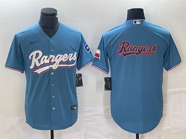 Texas Rangers Blue Team Big Logo With Patch Cool Base Stitched Jersey - Zenithce