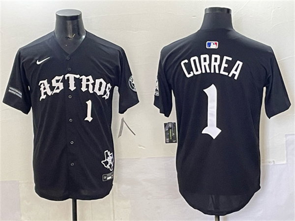 Houston Astros #1 Carlos Correa Black Gothic 'Houston Born Barrio Raised' Limited Stitched Jersey - Zenithce