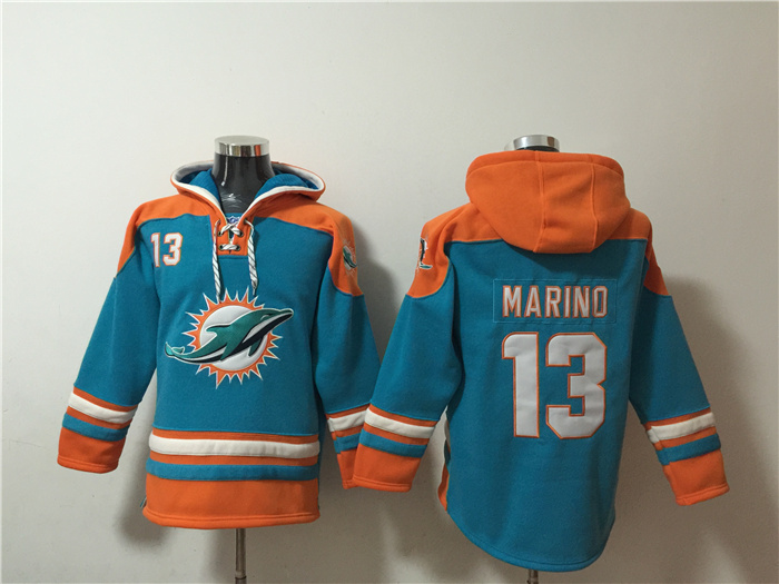 Miami Dolphins #13 Dan Marino Aqua Ageless Must-Have Lace-Up Pullover Hoodie - Zenithce