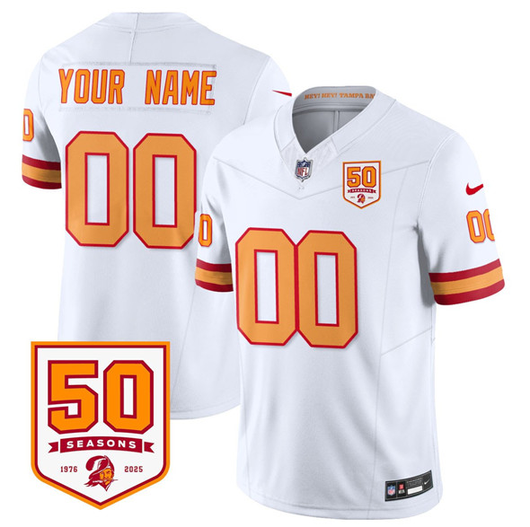 Tampa Bay Buccaneers Custom White 2025 F.U.S.E. 50th Anniversary Patch Vapor Limited Stitched Jersey - Zenithce