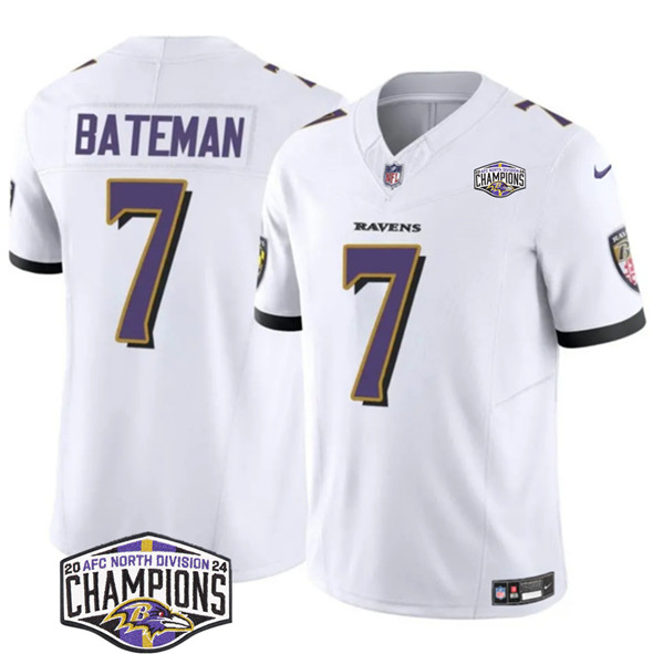 Baltimore Ravens #7 Rashod Bateman White F.U.S.E. 2024 AFC North Division Champions Vapor Limited Jersey - Zenithce