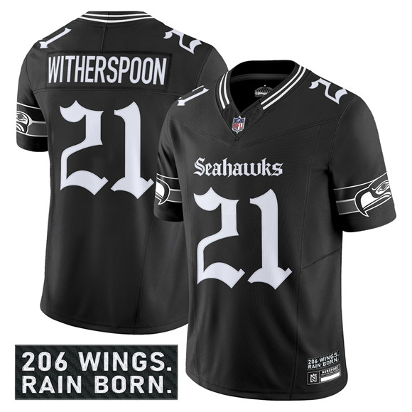 Seattle Seahawks #21 Devon Witherspoon Black 2025 F.U.S.E. 'Gothic Rain City Shadows Edition' Vapor Limited Football Stitched Jersey - Zenithce