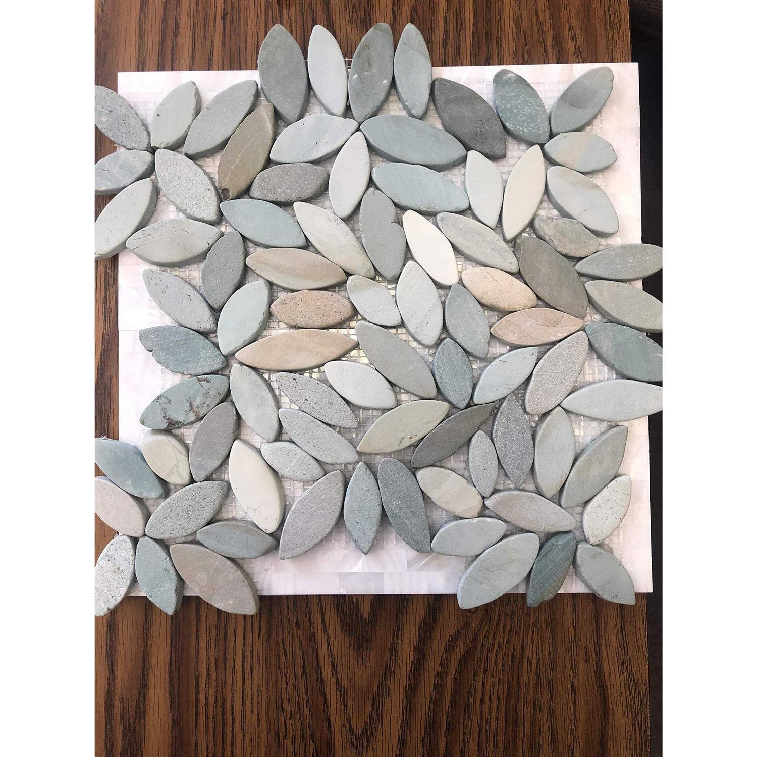 FuStone Pebble Tiles Pebble Stone Tiles Interlocking Flower Mosaic Floor Tiles Kitchen, Bathroom, and Patio Flooring Natural - Zenithce