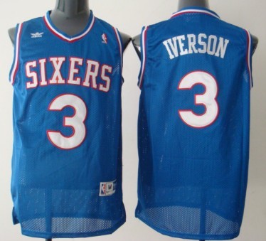 Philadelphia Sixers #3 Allen Iverson Blue With SIXERS Swingman Throwback Jersey - Zenithce