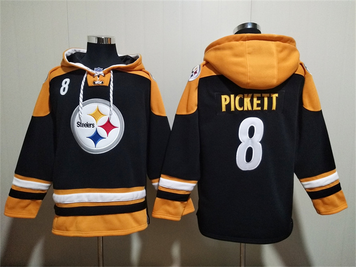 Pittsburgh Steelers #8 Kenny Pickett Black Ageless Must-Have Lace-Up Pullover Hoodie - Zenithce