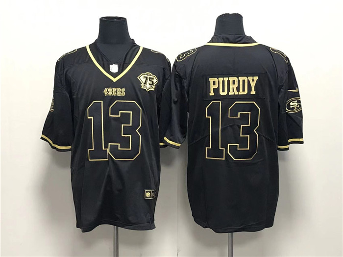 San Francisco 49ers #13 Brock Purdy Black Gold With 75th Anniversary Patch Stitched Jersey - Zenithce