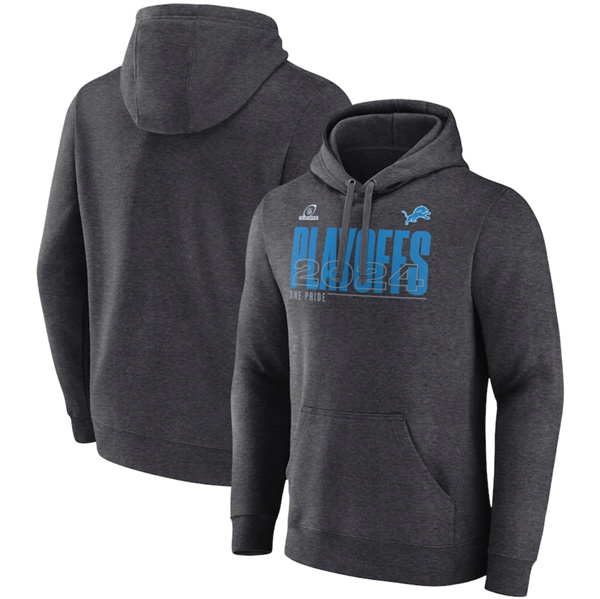 Detroit Lions Heather Charcoal 2024 Playoffs Fleece Pullover Hoodie - Zenithce