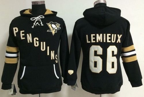 Pittsburgh Penguins #66 Mario Lemieux Black Women's Old Time Heidi NHL Hoodie - Zenithce