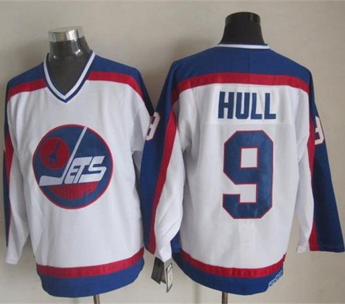 Jets #9 Bobby Hull White Blue CCM Throwback Stitched Jersey - Zenithce