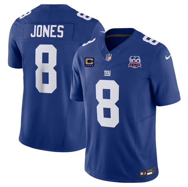 New York Giants #8 Daniel Jones Blue 2024 F.U.S.E. With 4-Star C Patch And 100TH Season Patch Vapor Untouchable Limited Stitched Jersey - Zenithce