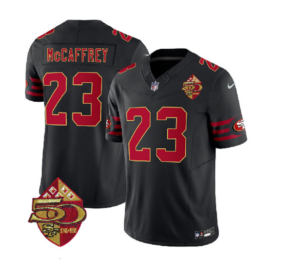 San Francisco 49ers #23 Christian McCaffrey Black 2023 F.U.S.E. 50th Patch Throwback Stitched Jersey - Zenithce