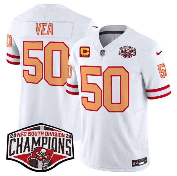 Tampa Bay Buccaneers #50 Vita Vea White 2024 F.U.S.E. NFC South Division Champions With 3-Star C Patch Limited Stitched Jersey - Zenithce
