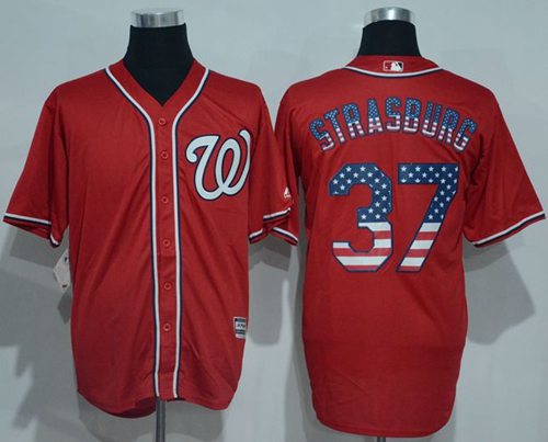 Nationals #37 Stephen Strasburg Red USA Flag Fashion Stitched Jersey - Zenithce