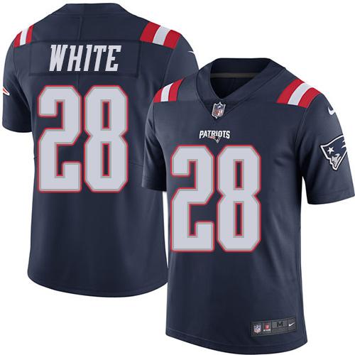 Patriots #28 James White Navy Blue Stitched Limited Rush Nike Jersey - Zenithce