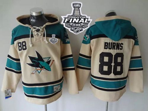Sharks #88 Brent Burns Cream Sawyer Hooded Sweatshirt 2016 Stanley Cup Final Patch Stitched Jersey - Zenithce