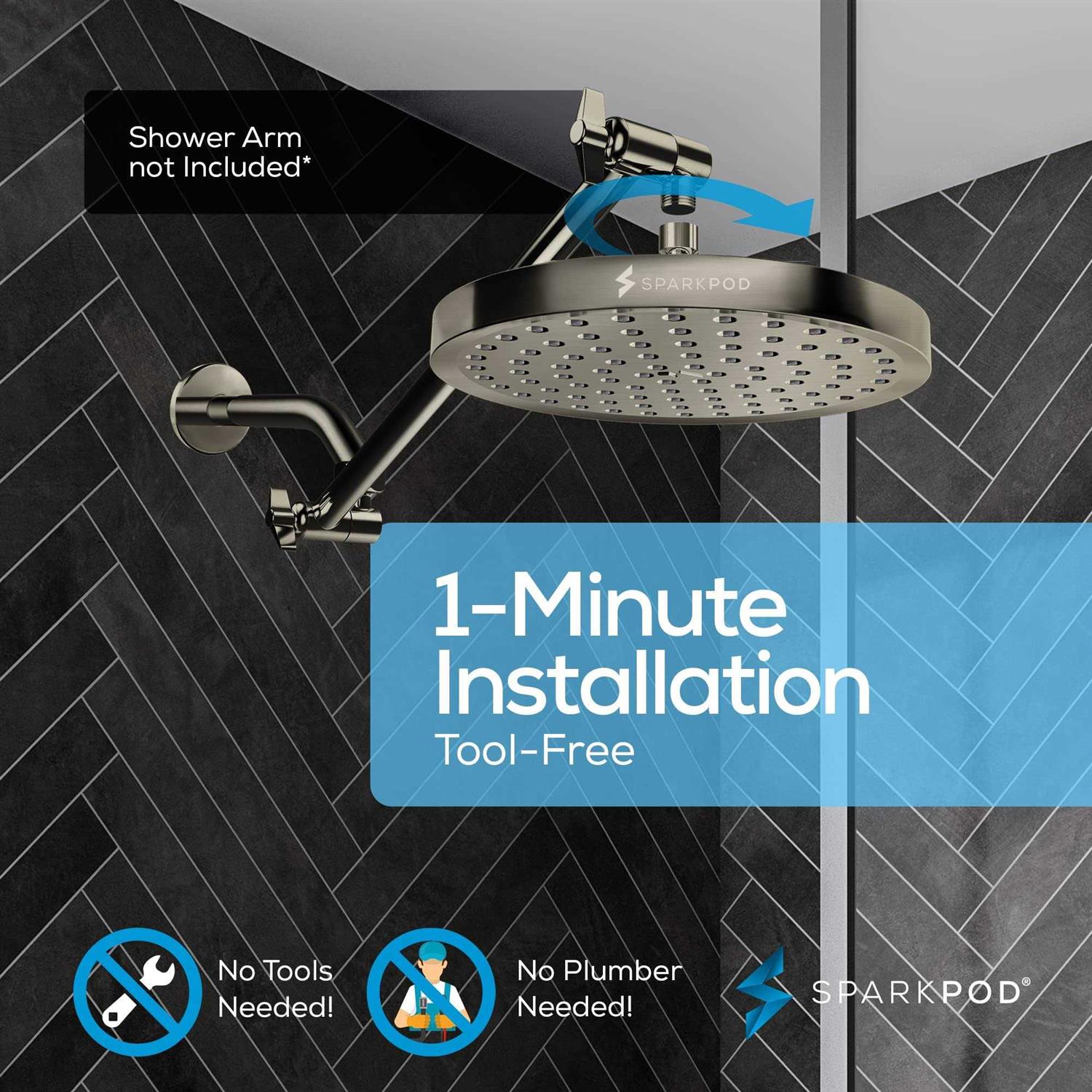 SparkPod Shower Head High Pressure Rain Luxury Modern Look Tool-less 1-min - Zenithce