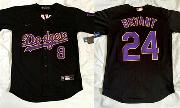 Los Angeles Dodgers Front #8 Back #24 Kobe Bryant Throwback Black Cool Base Stitched Jersey - Zenithce