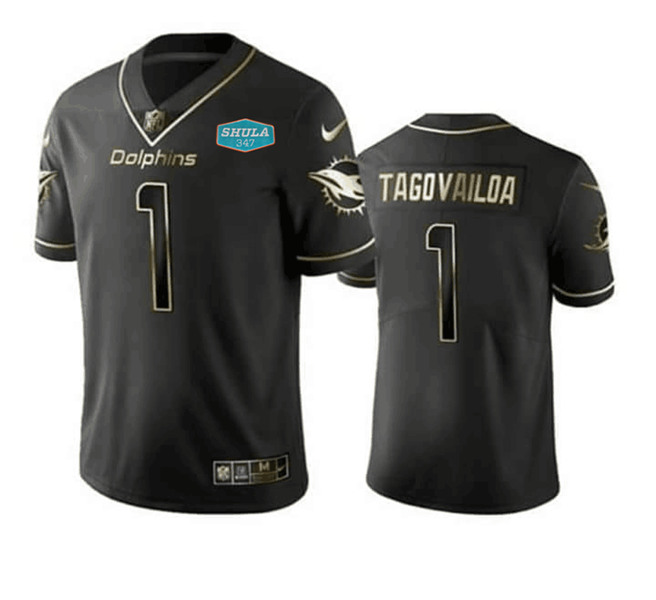 Miami Dolphins #1 Tua Tagovailoa 2020 Black With 347 Shula Patch Gold Limited Stitched Jersey - Zenithce