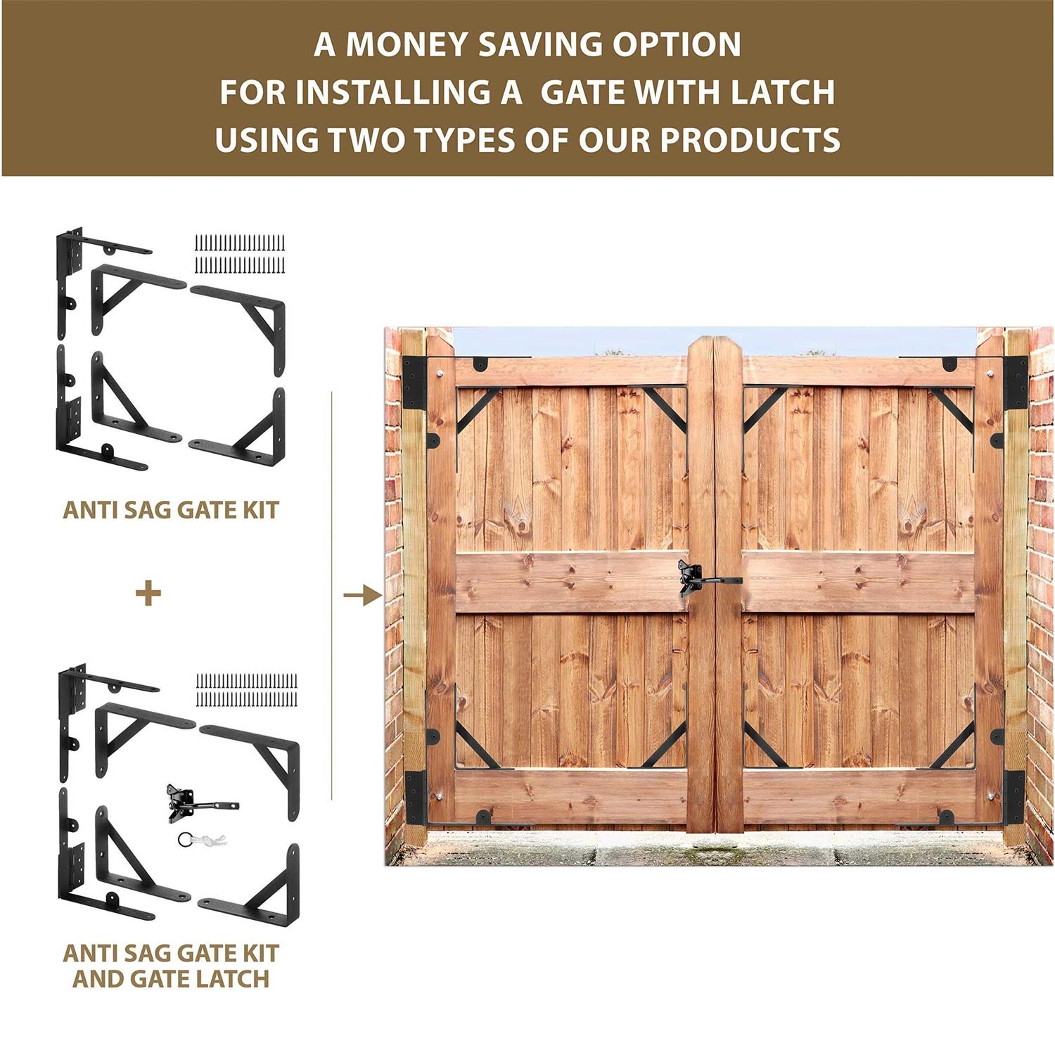 TANIVO Anti Sag gate Kit -gate corner Bracket-90 Degree Bracket with gate Hinges Heavy Duty for Wooden Fences-No Sag gate corner Brace - Zenithce