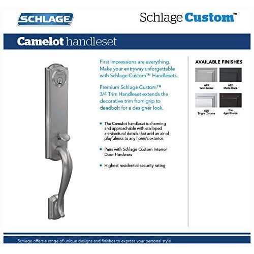 Schlage FCT58-CAM Custom Camelot Keyed Entry Single Cylinder Half Plate Handleset - Zenithce