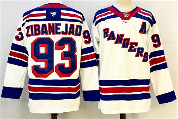 New York Rangers #93 Mika Zibanejad White With A Patch 2024-25 Away Stitched Jersey - Zenithce