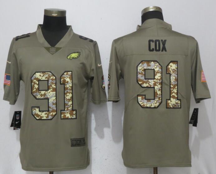 Philadelphia Eagles #91 Fletcher Cox Olive Camo Salute To Service Limited Stitched Jersey - Zenithce